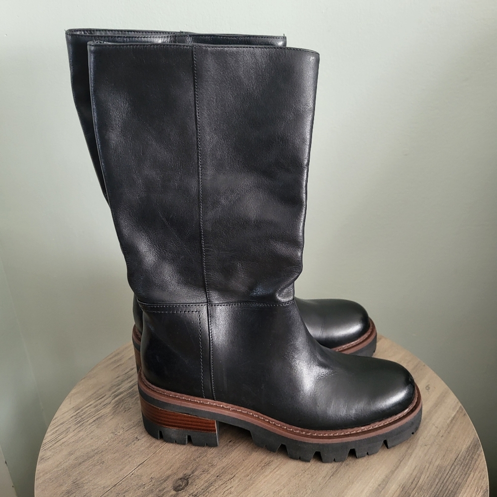 Abrezzo Womens Bailey Mid Tractor Boots Size‎ 7 Chunky Block Heel Leather Brazil